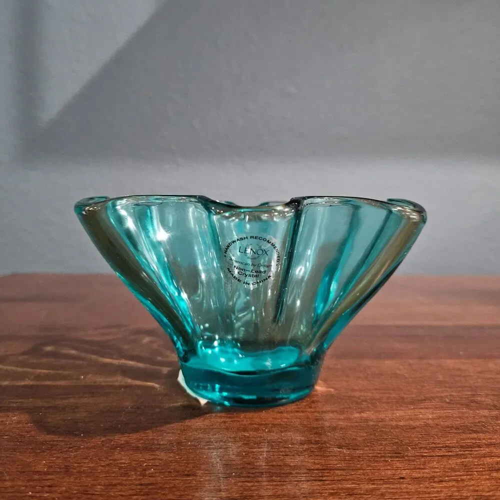 Lenox Turquoise Handkerchief Art Glass Decorative Non-Lead Crystal Bowl Rare